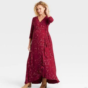 Isabel Maternity 3/4 Sleeve Maxi Dress - Burgundy - Maternity XS NEW